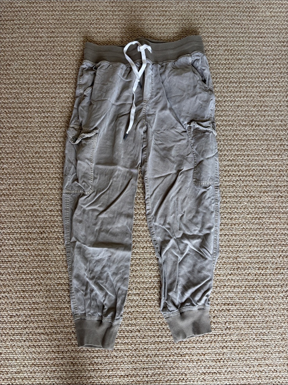 aerie Olive Gray Cargo Jogger Pants with Drawstring Waist